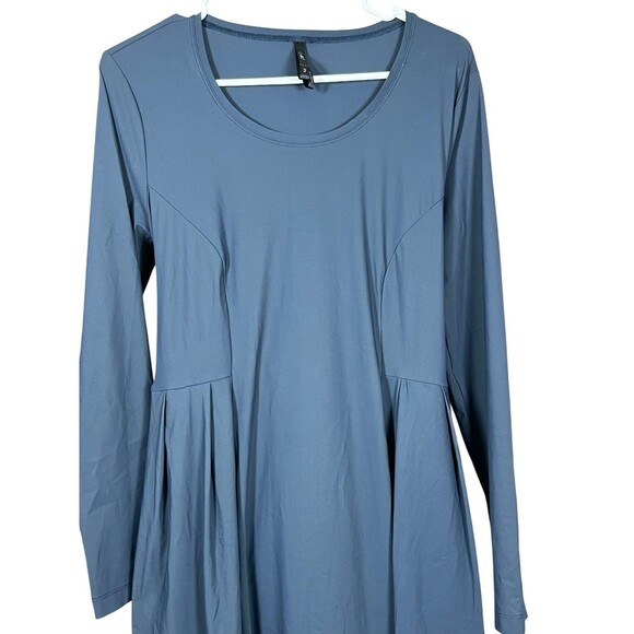 Porto SF Pleated Belted Midi Dress Lagenlook Jersey Size 2 Travel Stretch USA - Picture 2 of 13